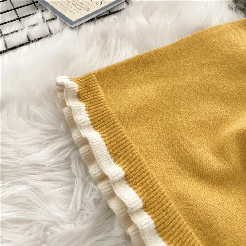 

Elegant Women Sweater Dress Long Sleeve Ruffled Long Women knitted Dress Pullovers Spring Loose Pull Femme Hiver 2020New M386