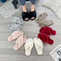 winter women slipper house fur fashion warm furry shoes woman slip on flats female slides black pink cozy home slippers