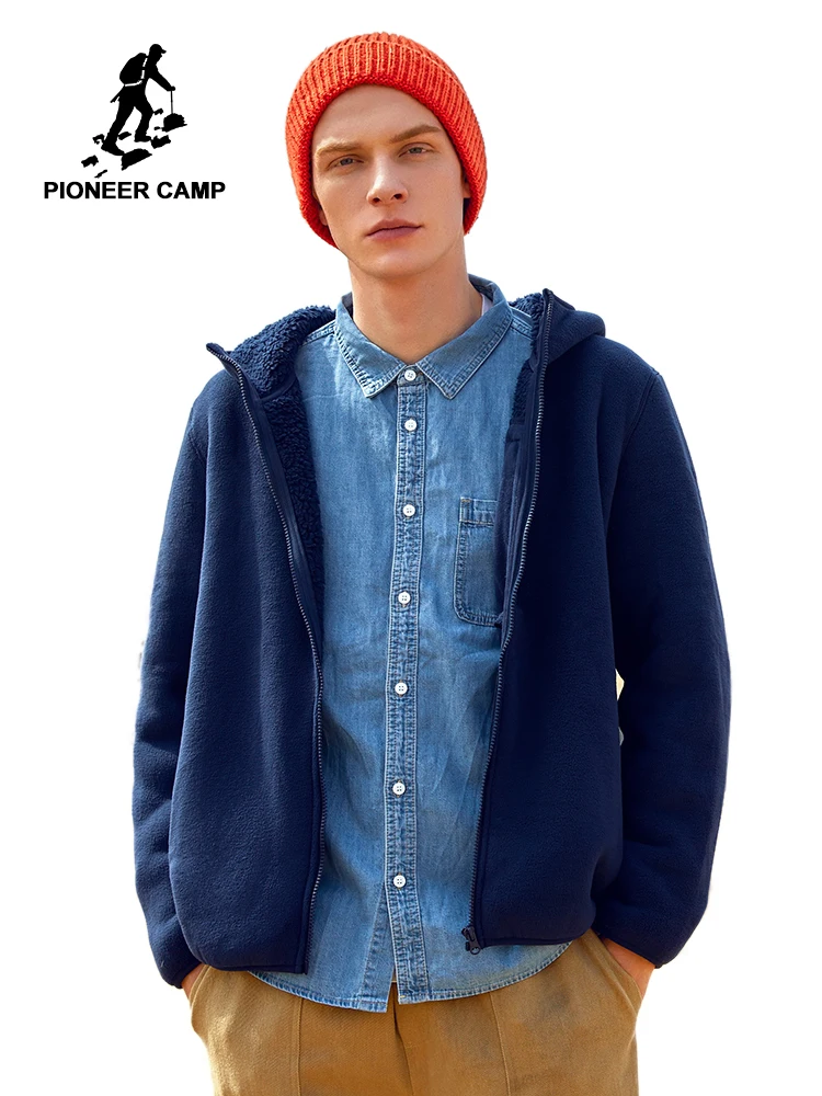 Мужская куртка с капюшоном Pioneer Camp Повседневная Теплая Флисовая однотонная 2020 |