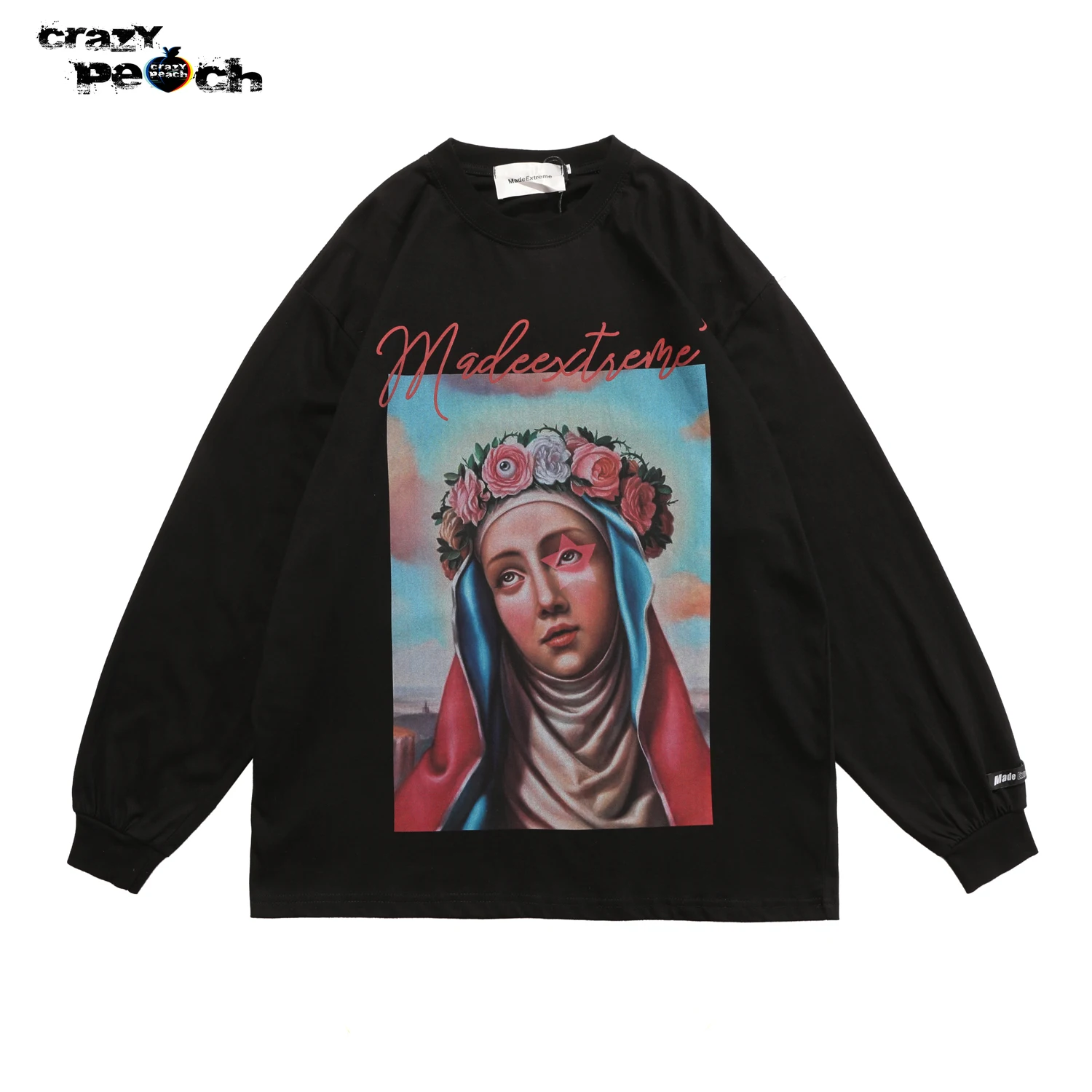 

Футболка мужская оверсайз с длинным рукавом, уличная одежда в стиле хип-хоп, хлопковая Свободная рубашка с графическим принтом в стиле Хара...