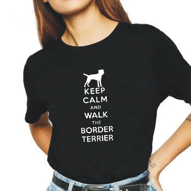 

Style Keep Calm Walk The Border Terrier Dog Lovers Tee Shirt Femme Short Sleeve Summer T Shirt Women Tops Cotton Funny Tshirt