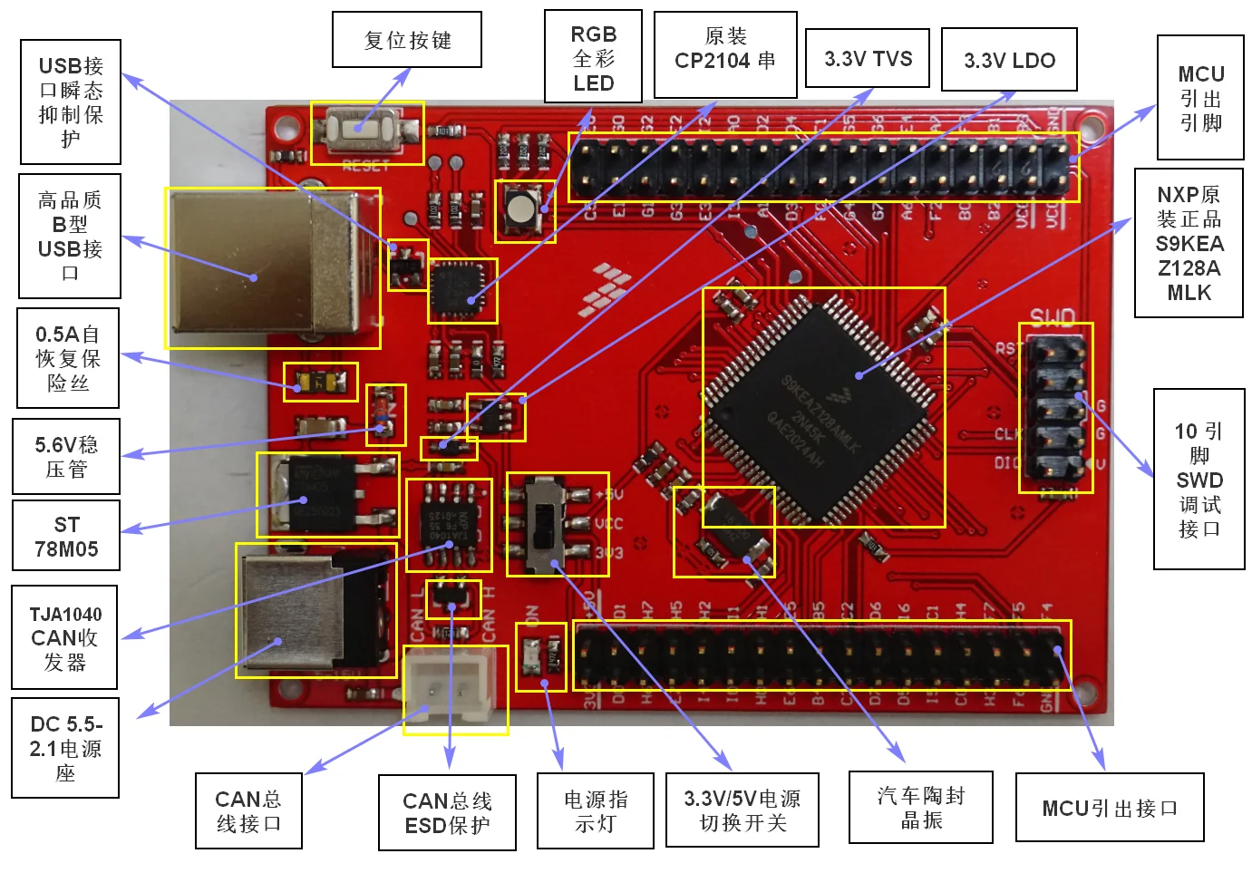 Макетная плата Kea128 S9keaz128 микрокомпьютер с одним чипом/Freescale/Arm 32-битный