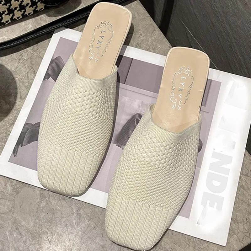 

Women Mules Slippers Flats Shoes Female Square Toe Casual Outside Flip Flops Shoes Fashion Ladies Mesh Slippers For Woman