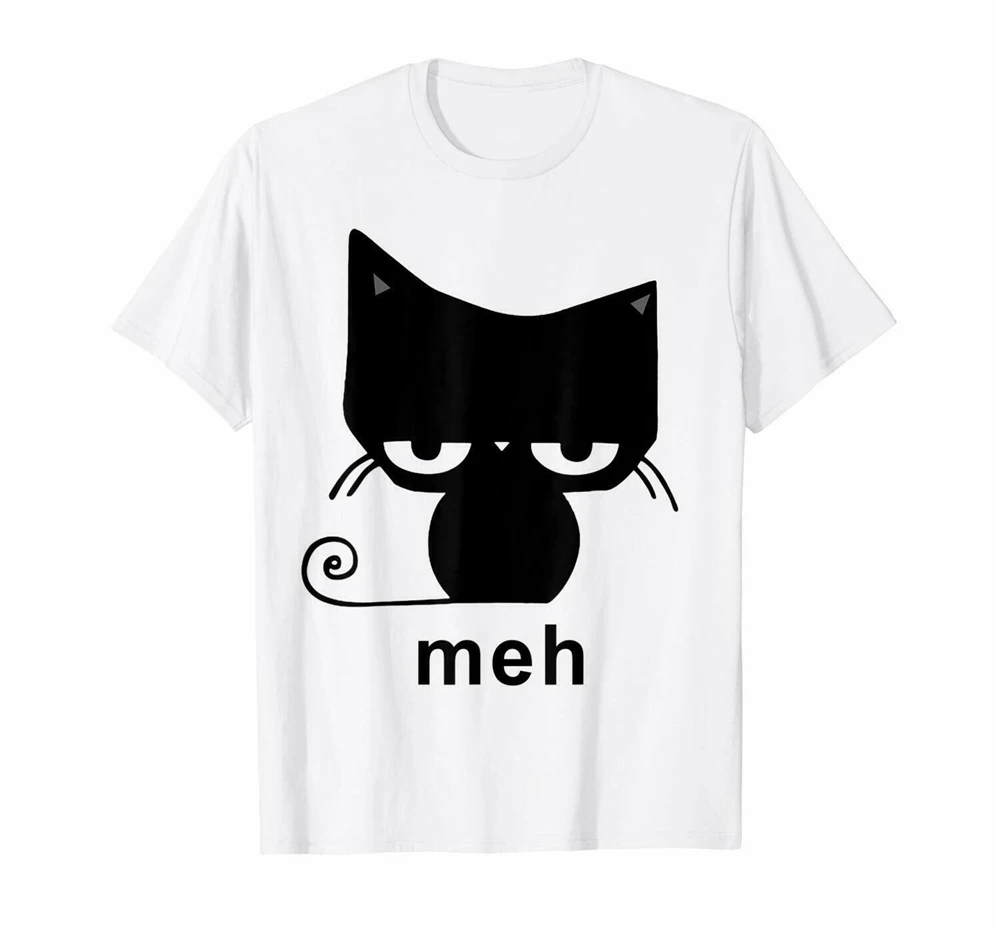 Meh черная кошка забавная белая футболка подарок для любителей кошек Classic