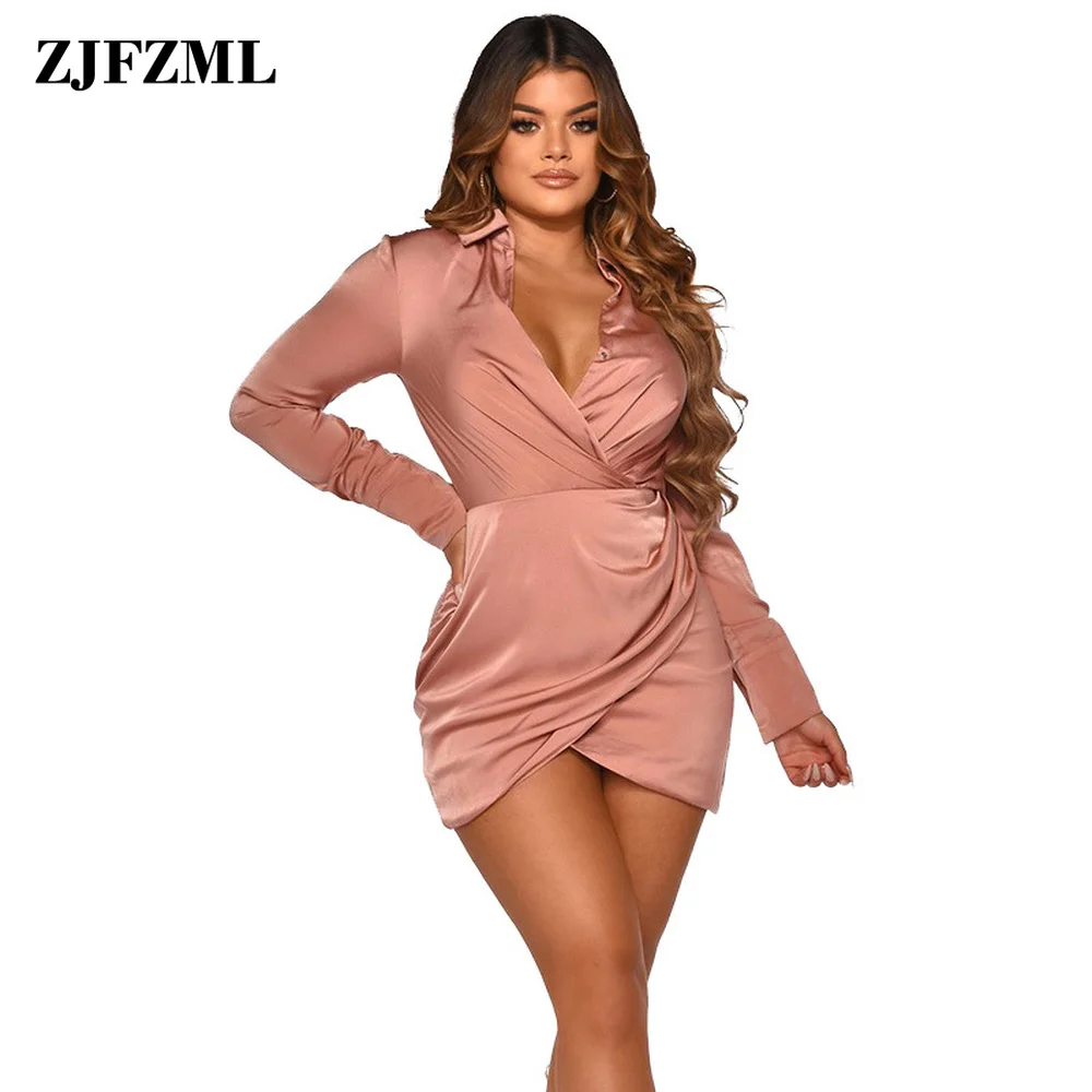 

Office Lady Apricot High Waist Wrap Dress Women Fashion Turn Down Collar Long Sleeve Vestidos Elegance Draped Bodycon Dresses