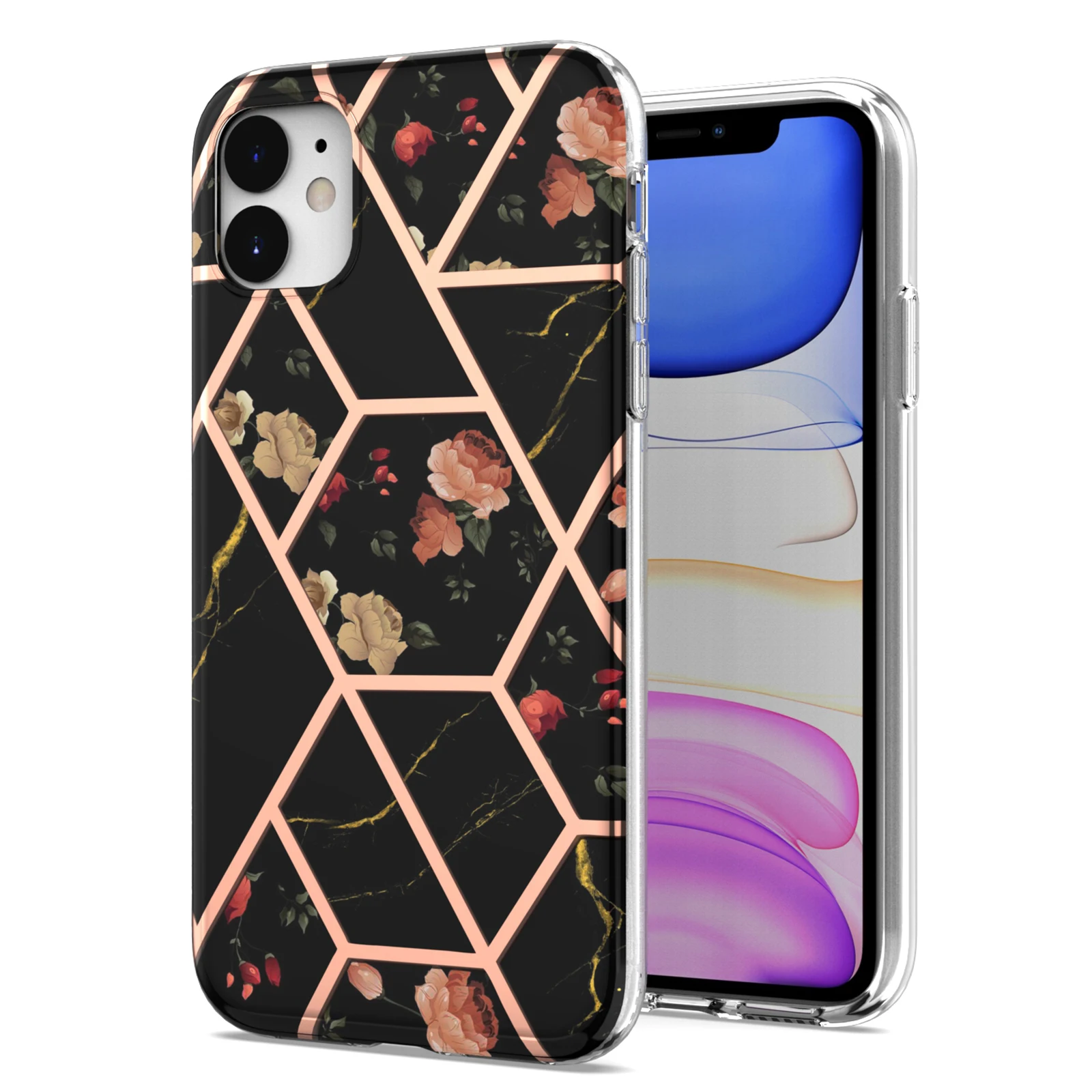 

Gilded Marble Flower Phone Case For Iphone 11 Pro Max 12 Pro Mini XR XS 8 X 7 6 6s Plus SE Stone Texture Soft Silicone TPU Cover