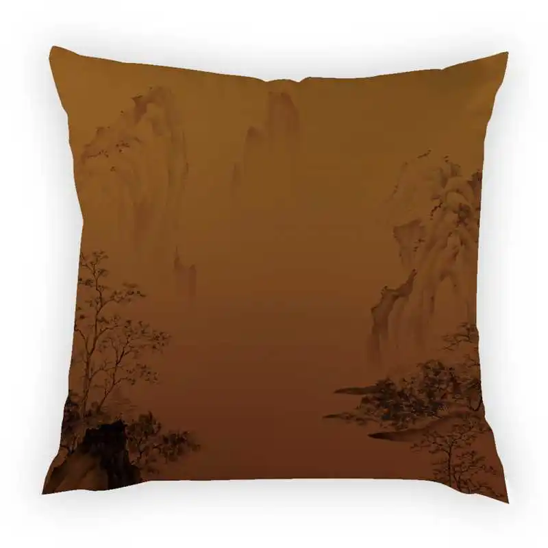 Nature Landscape Chinese Style Cushion Cover Waterfall Lake Deciduous Forest Car Home Decorative Peach Skin Pillow Cases 45*45cm | Дом и сад