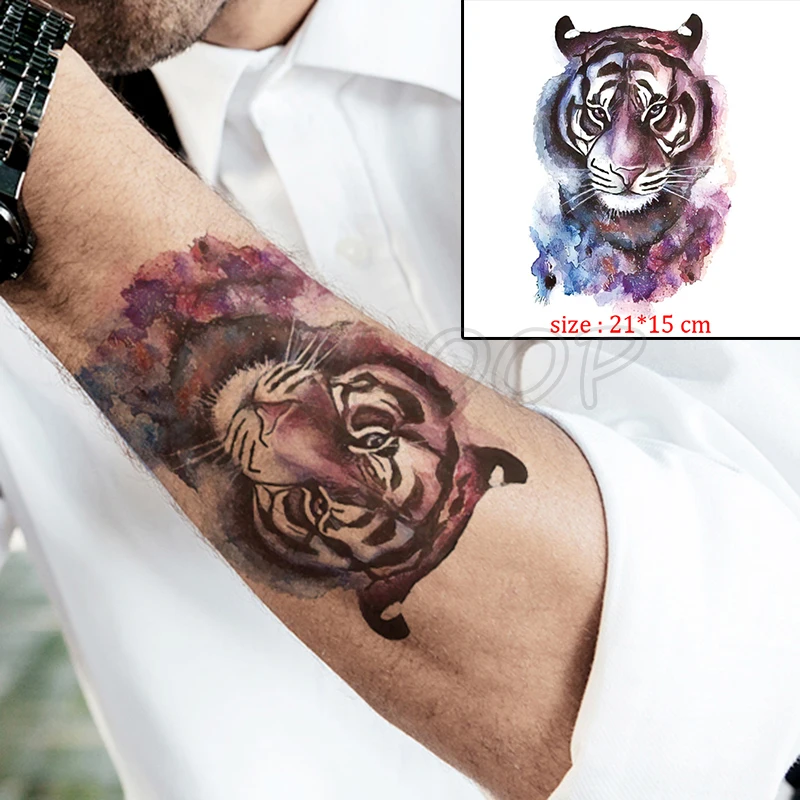 Fake tattoo waterproof temporary tiger head big cat animal tatoo sticker body art flash tatto for kid boy man girl woman | Красота и