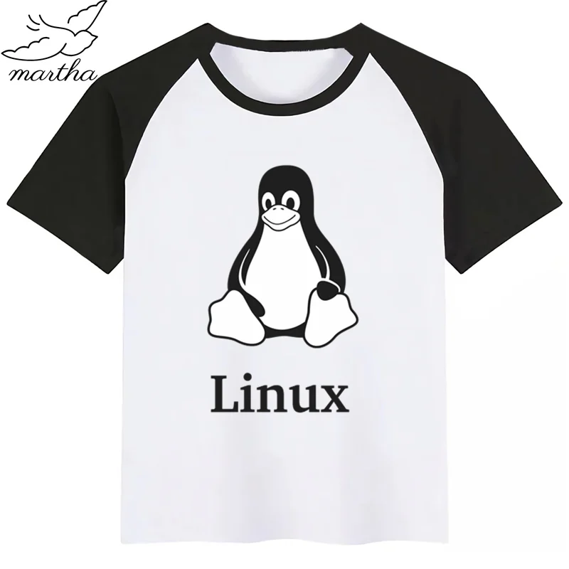 Летние Стильные Забавные топы для девочек с изображением пингвина LINUX модная