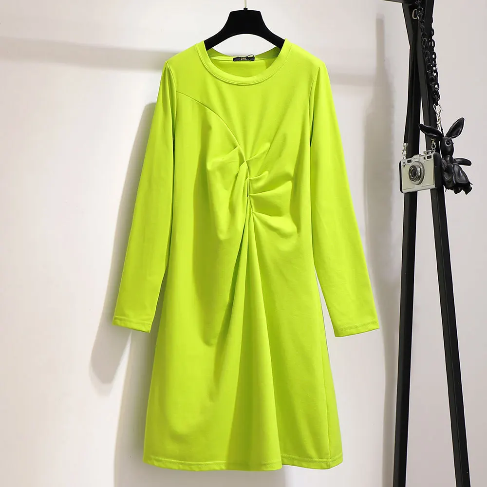 2XL-6XL осеннее женское платье большого размера Повседневное платье в Корейском стиле с длинными рукавами больших размеров женское платье 5XL платья большых размеров одежда