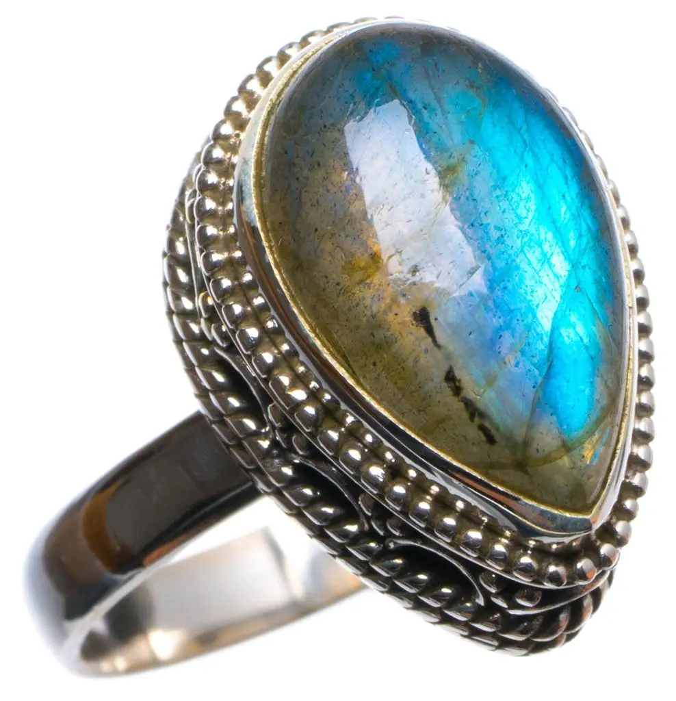 Натуральный синий огонь Лабрадорит ручной работы уникальный 925 пробы Серебряное кольцо размер США 8 75X2930|ring