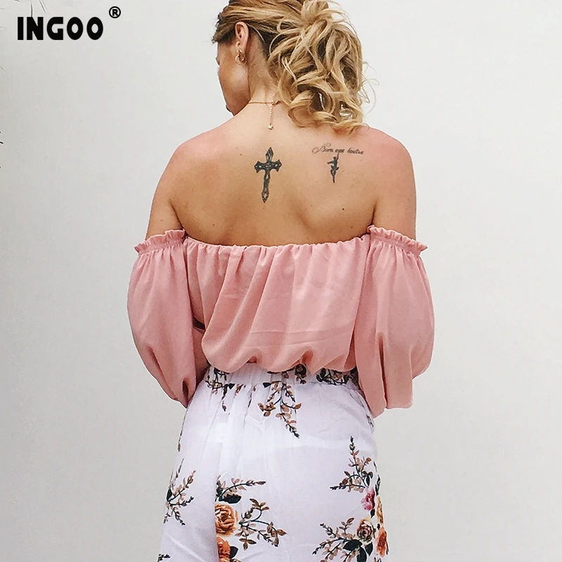 INGOO сексуальная женская рубашка без бретелек элегантная открытая спина рукав