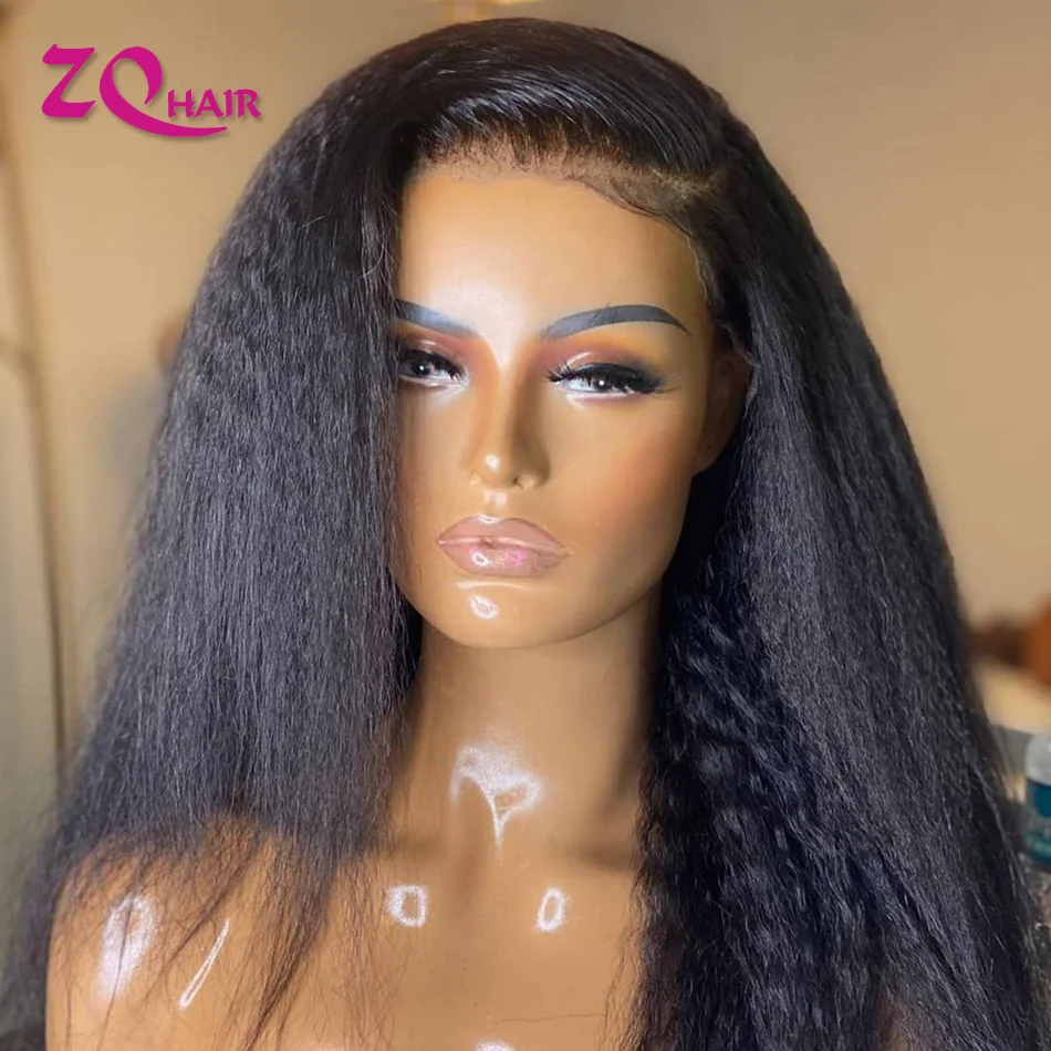 

Long Kinky Straight Swiss Lace Front Human Hair Wigs Pre Plucked Remy Indian Human Hair Yaki Lace Closure Wigs For Black Women