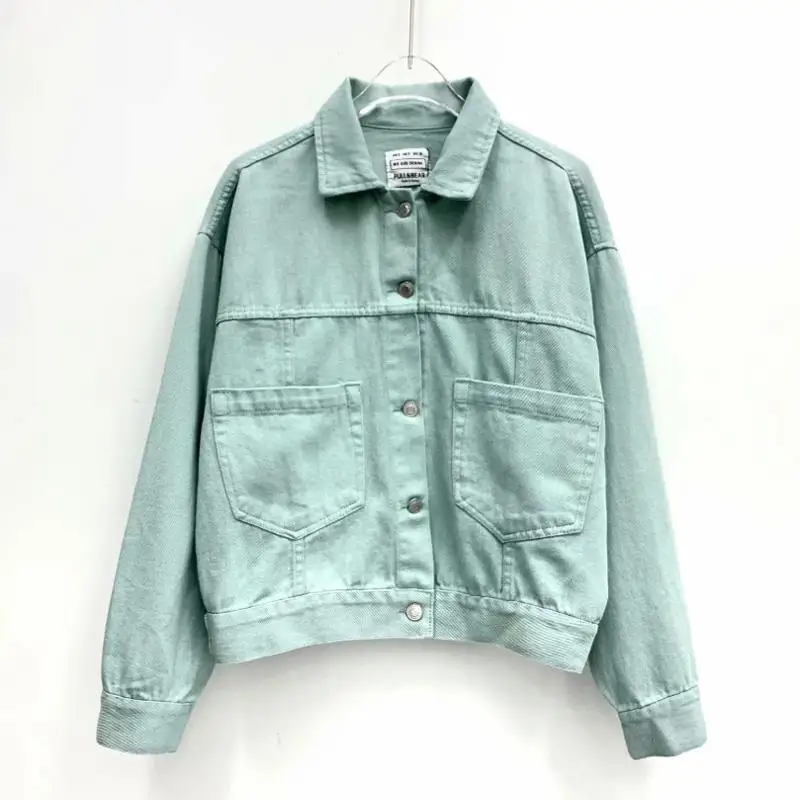 Vinatge джинсовая куртка Женская harajuku синяя уличная зеленая Куртка розовая ветровка