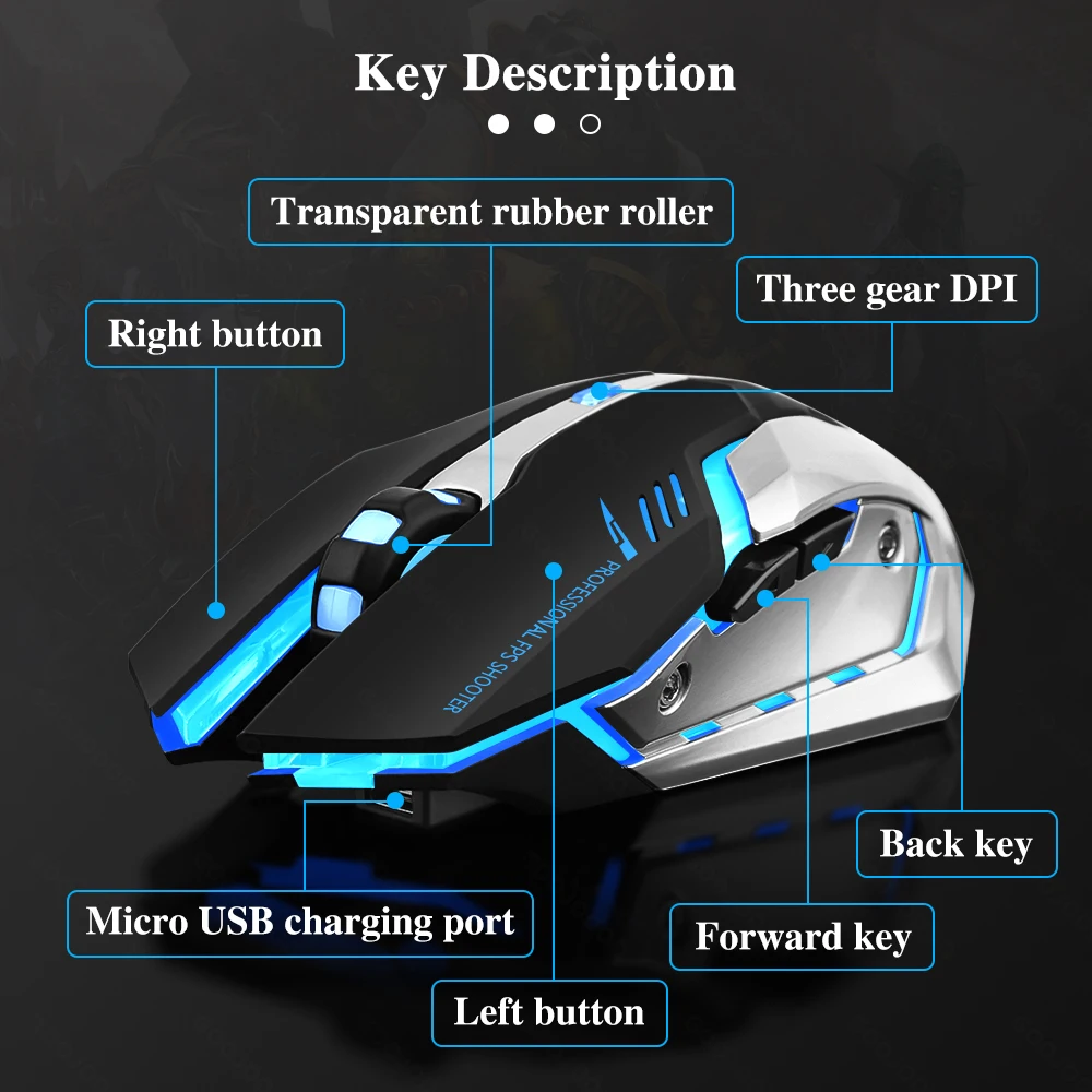 Игровая мышь перезаряжаемая Беспроводная Bluetooth-мышь 2 4G бесшумная эргономичная