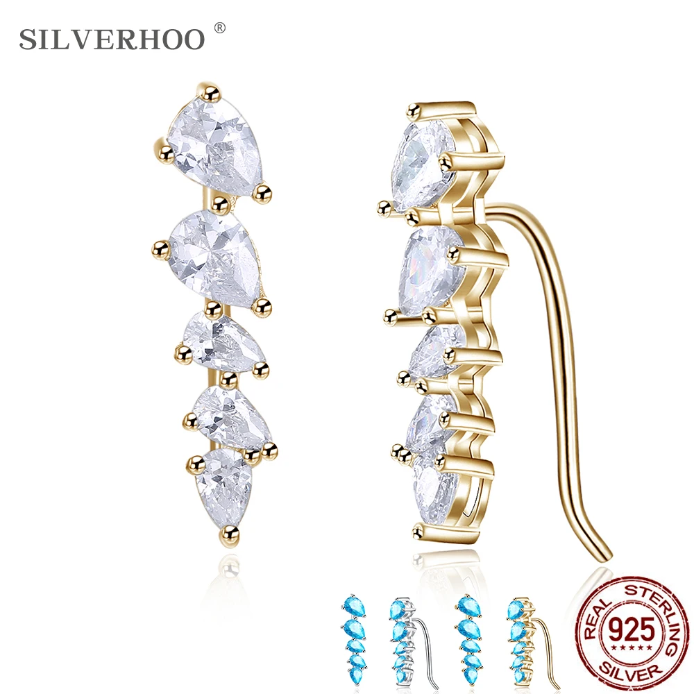 

SILVERHOO Women Earrings 925 Sterling Silver Colorful Cubic Zirconia Stud Earring Female Fine Jewelry Birthday For Girlfriend