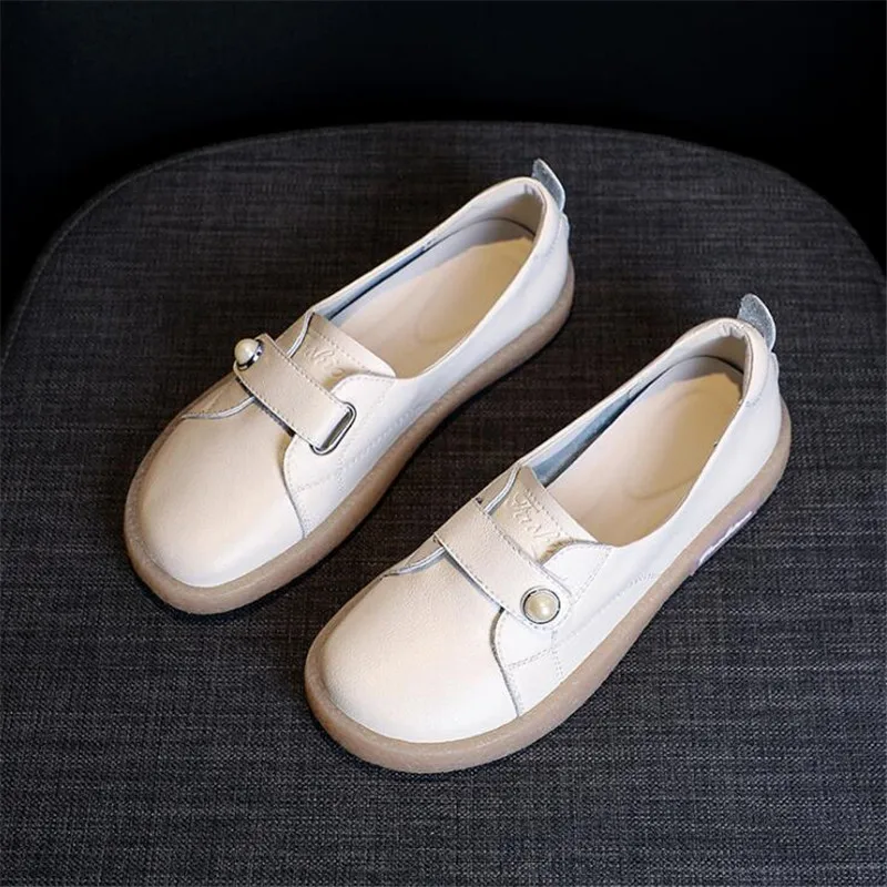 Повседневная обувь из натуральной кожи женские кроссовки однотонные балетки