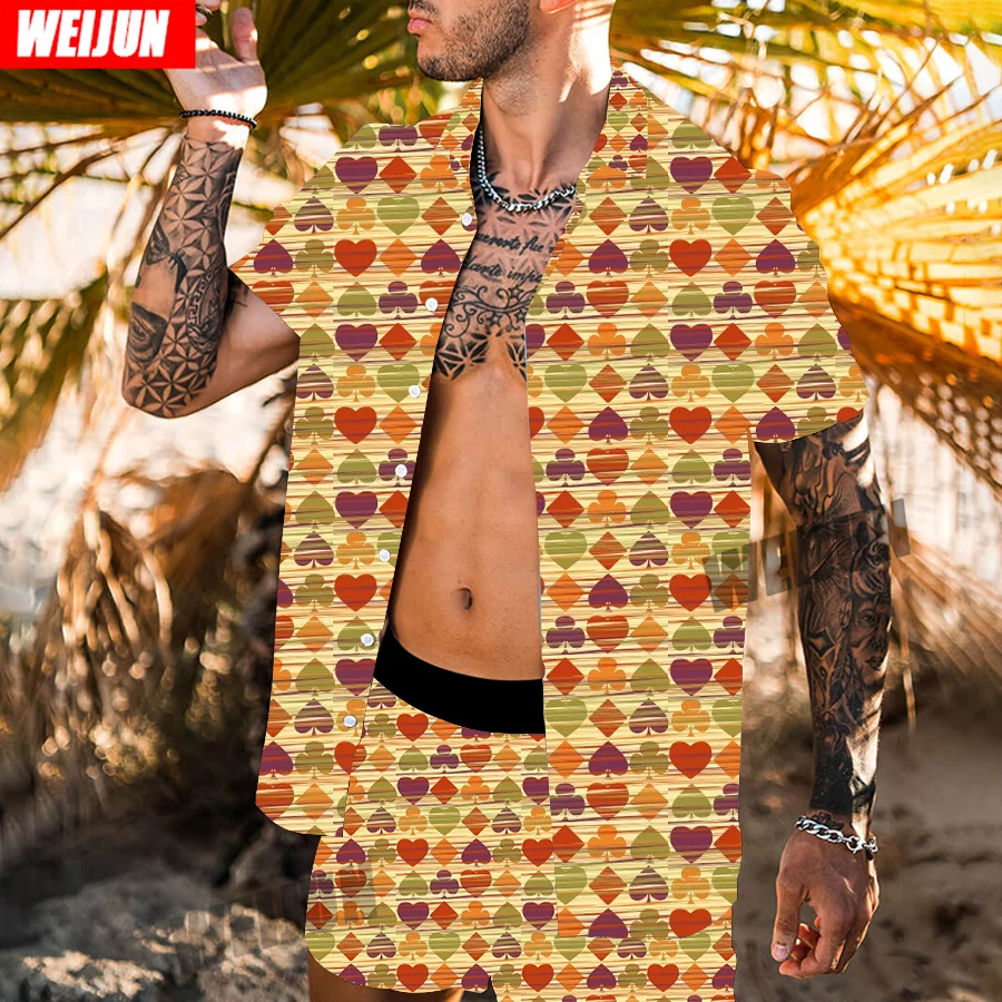 

Hawaii summer men's cube colorful square printing quick-drying short-sleeved top shorts outdoor beach vacation leisure suit