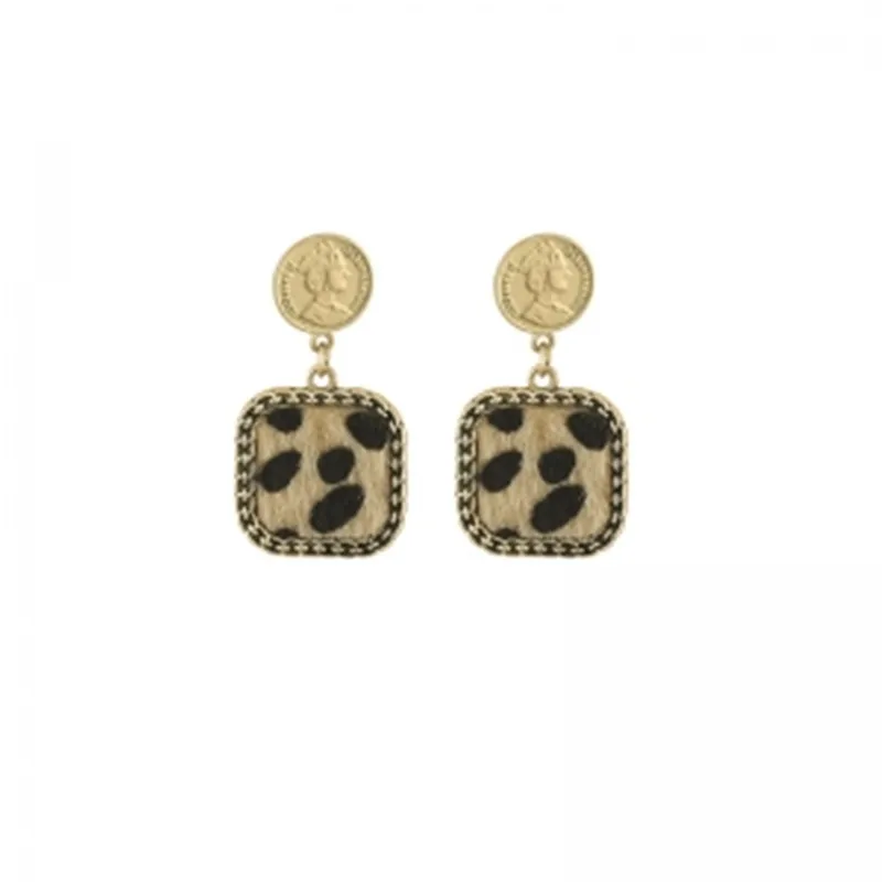 

TIMEONLY Vintage Square Leopard Dangle Earring Coin Portrait Metal Earrings Party Gift Accessories for Women Fashion Lady