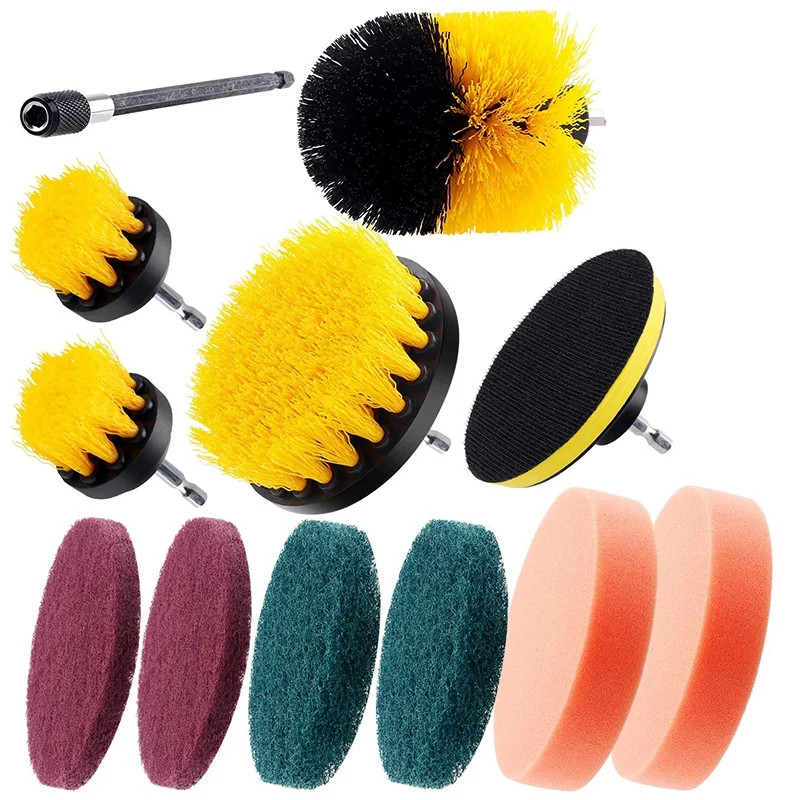 

Hot 12Pcs Drill Brush Attachment Kits Drill Brushes Scouring Pads Drill Brush Power Scrub Pad Brush for Car/Bathroom/Kitchen