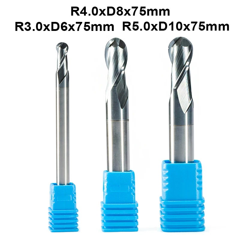 Концевая фреза с 2 канавками R3.0/R4.0/R5.0 75 мм 3 шт.|Фреза| |