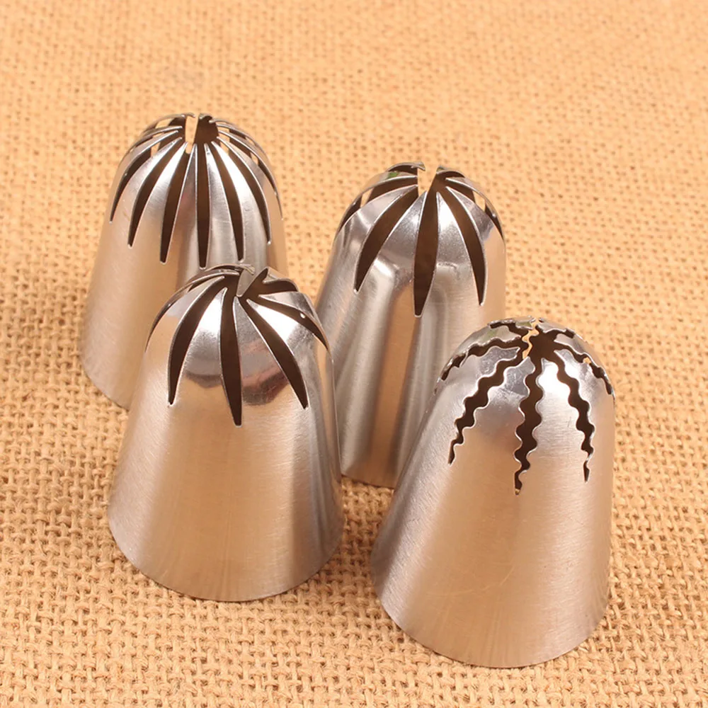 4Pcs Large Rose Cream Cake Russian Nozzles Leaves Stainless Steel Icing Piping Tips Set Coupler Cupcake Decorating Baking Tools