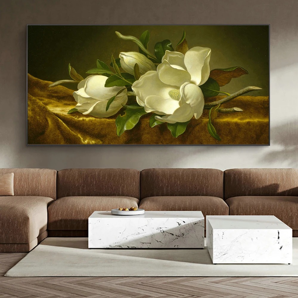 Magnolias на золотом бархатном холсте Женская Классическая картина с цветами