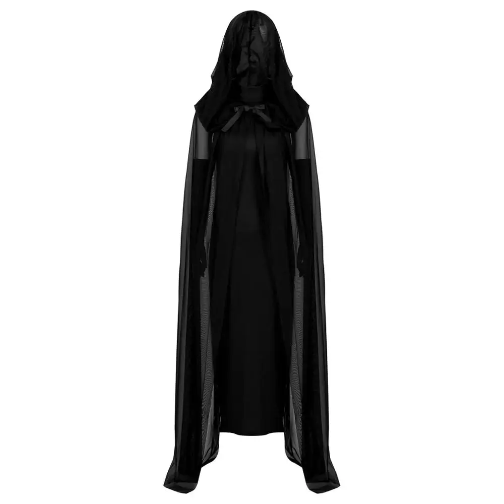 4Pcs Womens Vampire Wicked Witch Cosplay Costume Halloween Ghost Outfit Long Dress Hooded Cape Gloves and G-string Briefs | Тематическая