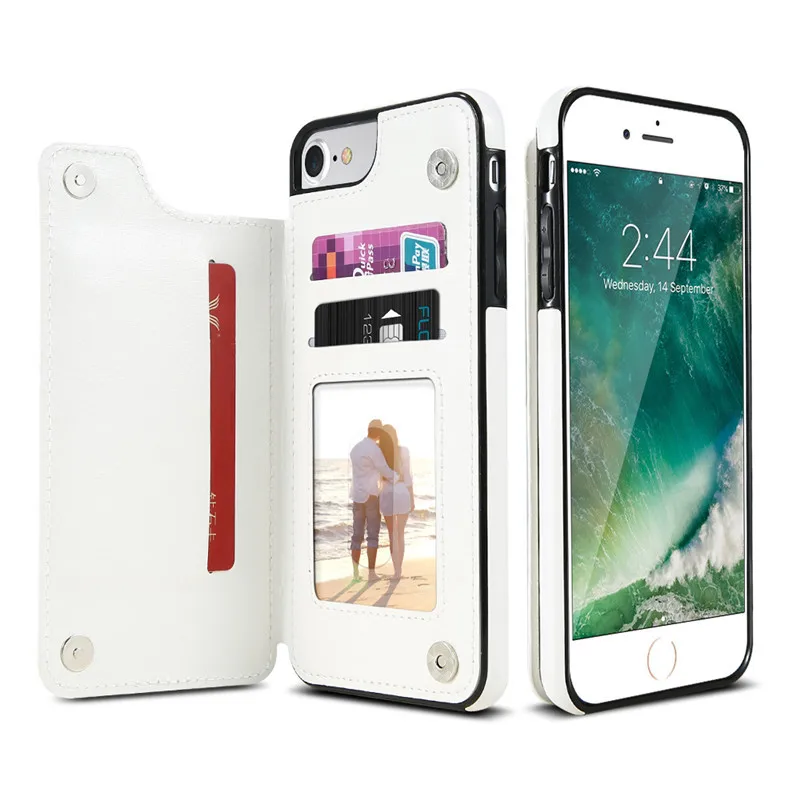 Ретро Чехол из искусственной кожи чехол для iPhone 11 Pro XS Max XR X 6 6s 7 8 Plus 5S SE держатель для карт чехол для телефона s для samsung Note 10 Plus - Цвет: White