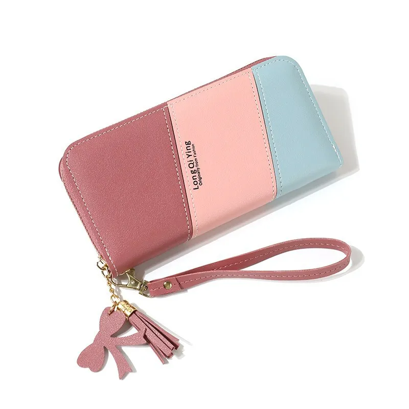 

Women's Long Wallet Purses Tassel Coin Purse Card Holder Female Color Matching Wallets Female Leather Clutch Phone Bag