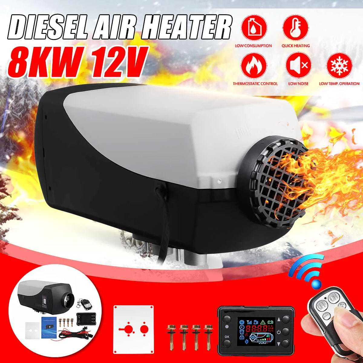 DC 12V светодиодные ленты 8000W Дизельный подогреватель воздуха ЖК-дисплей монитором термостат дистанционного Управление грузовых автомобилей шины лодки RV Ван дизельный Обогреватель Воздушный стояночный отопитель