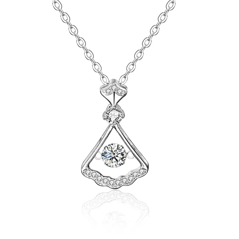 

925 Sterling Silver Real D Color Pass Diamond Test Fan-Shaped Smart Pendant Moissanite Diamond Necklace