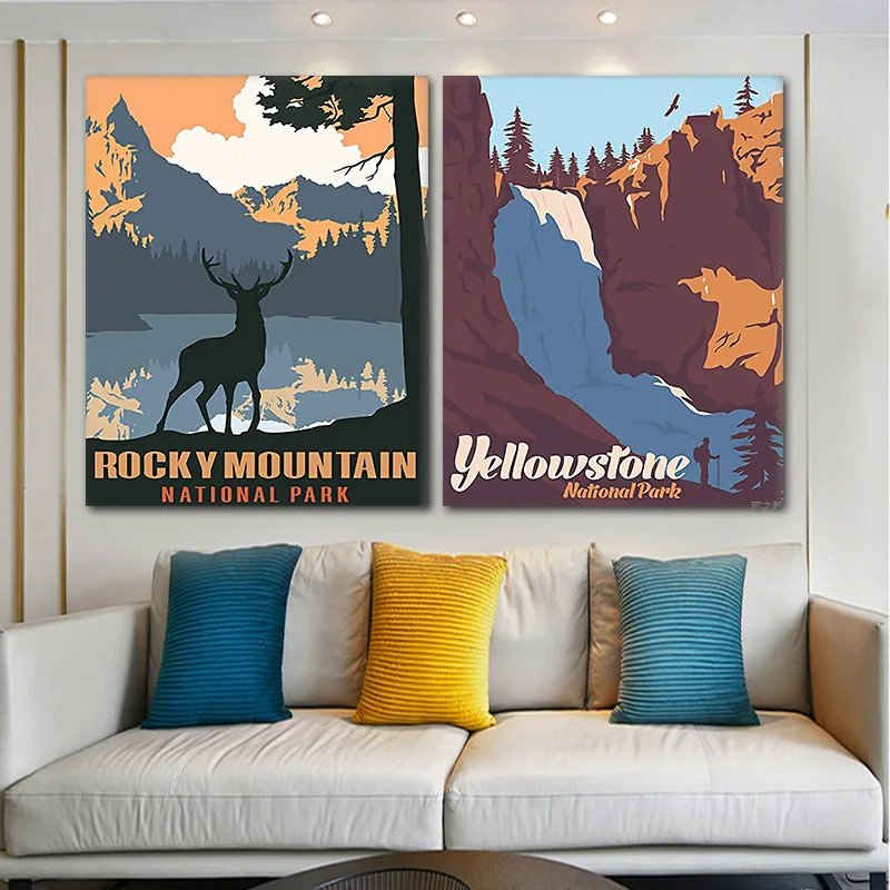 

Forest Slogan Mural Decorative Paintings Animal Abstract Deer Mountain Canvas Art Paintings Natural Landscape Home Decor Picture