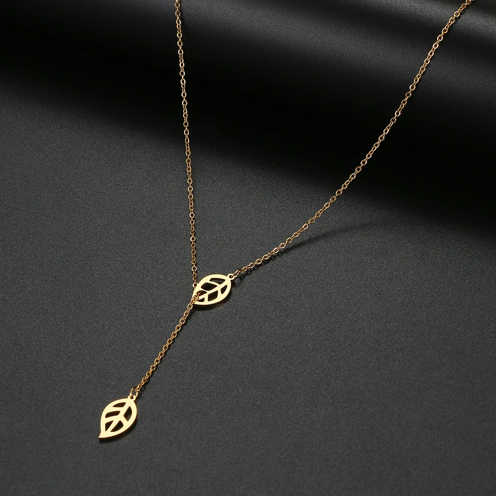 

Stainless Steel Necklaces Double Leaves Multiple accessories Pendant Collar Chain Fashion Necklace For Woman Jewelry Party Gifts