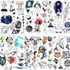 Временные татуировки для детей, женский боди-арт, татуировки для лица, реалистичные, смываемые, с геометрическими цветами, волком, для мужчин