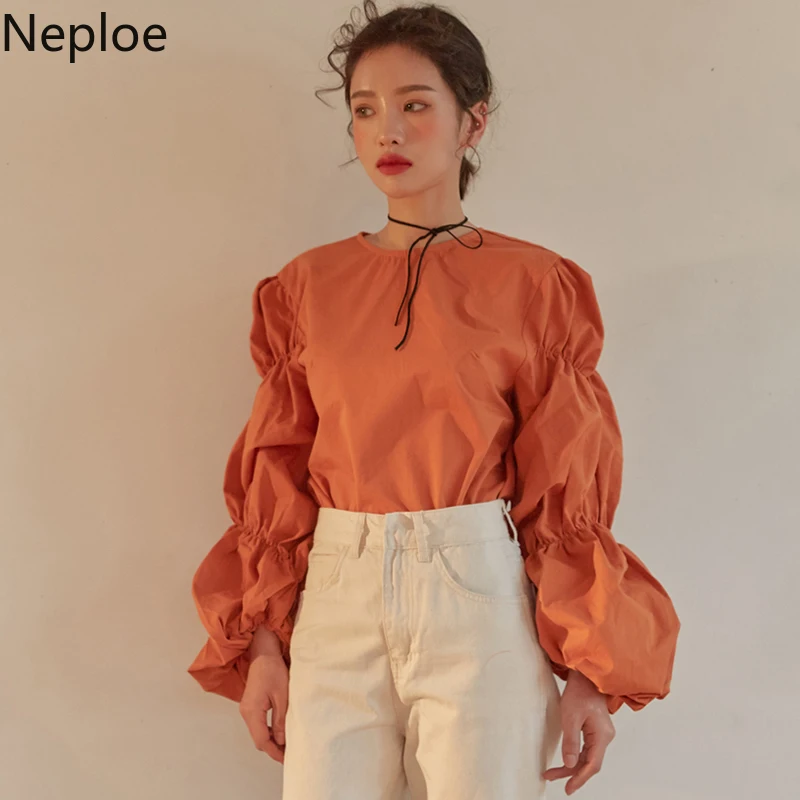 Шикарная плиссированная блузка Neploe с круглым вырезом и длинными