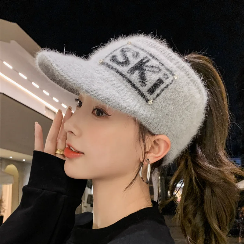 

ZDFURS*2021 new autumn and winter women's empty top wool hat knitted warm duck tongue hat шляпа шапка с шарфом قبعة