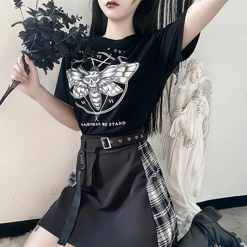 Готическая Футболка с принтом темного зла женские летние топы уличная черная