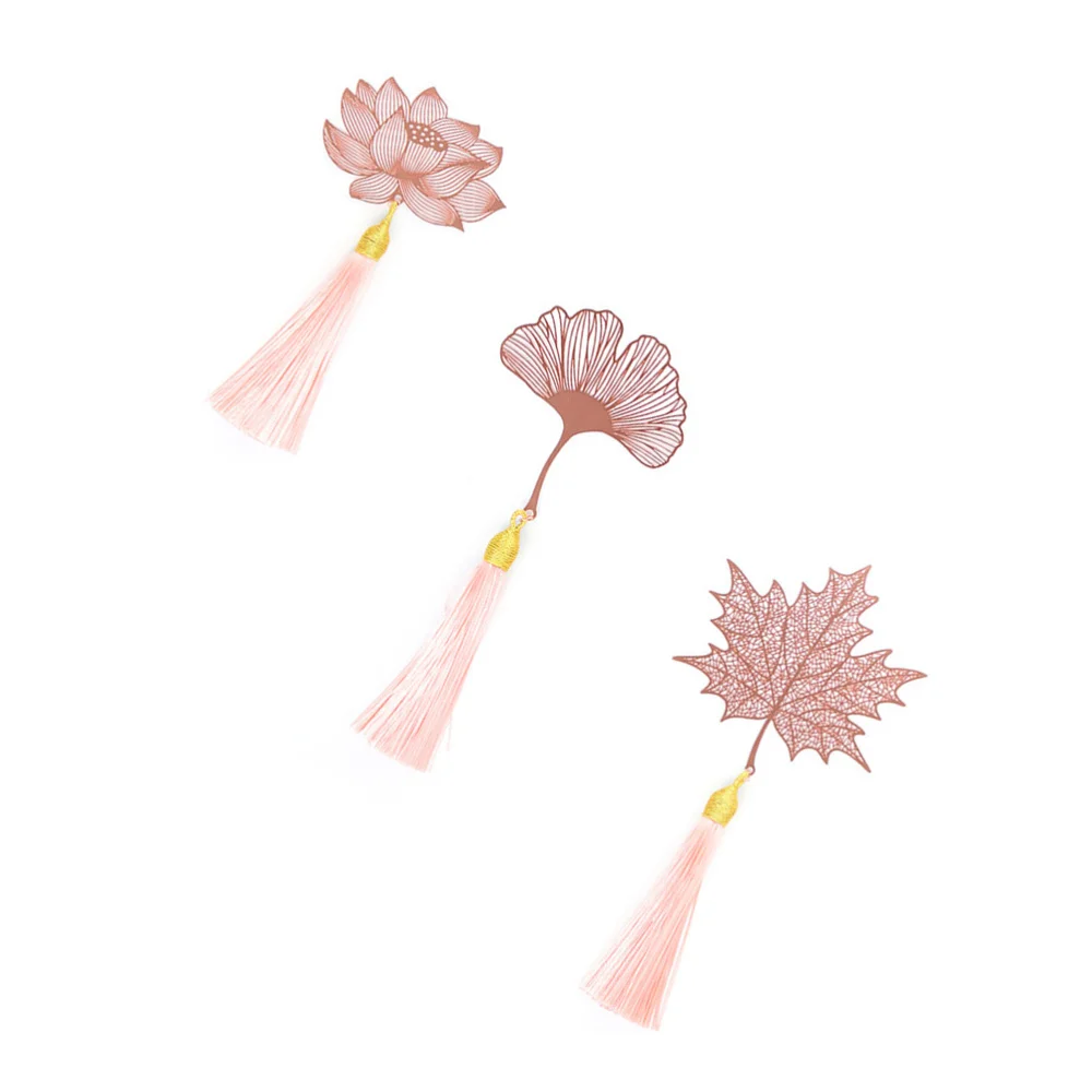 

2Pcs Metal Creative Hollowed-Out Leaf Shaped Exquisite Tassel Decor Stationery Book Label for Home School Offi