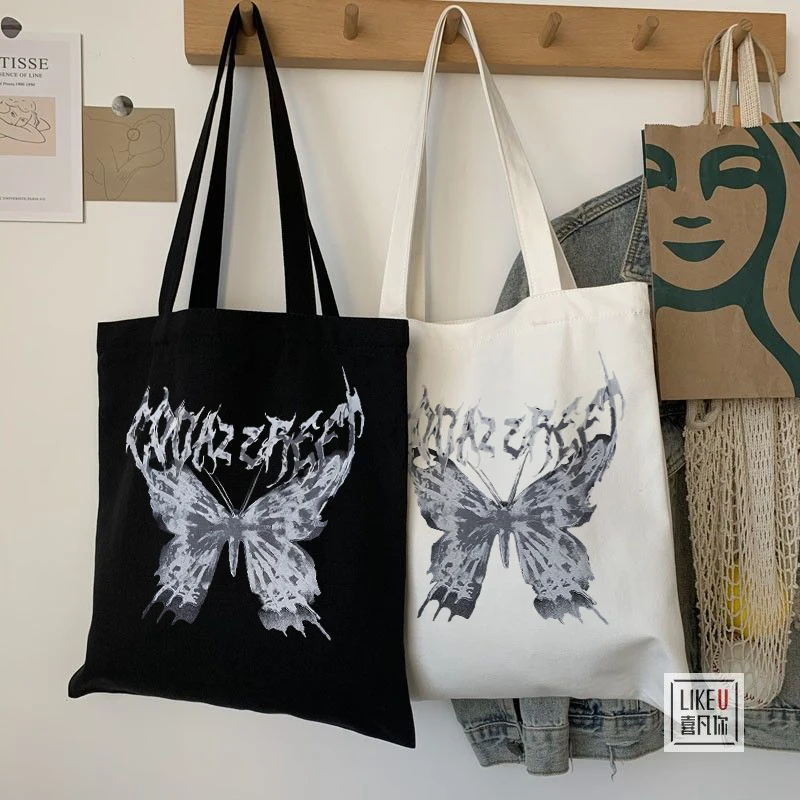 Холщовая Сумка-тоут в стиле хип-хоп женская сумочка на плечо Харадзюку с темными