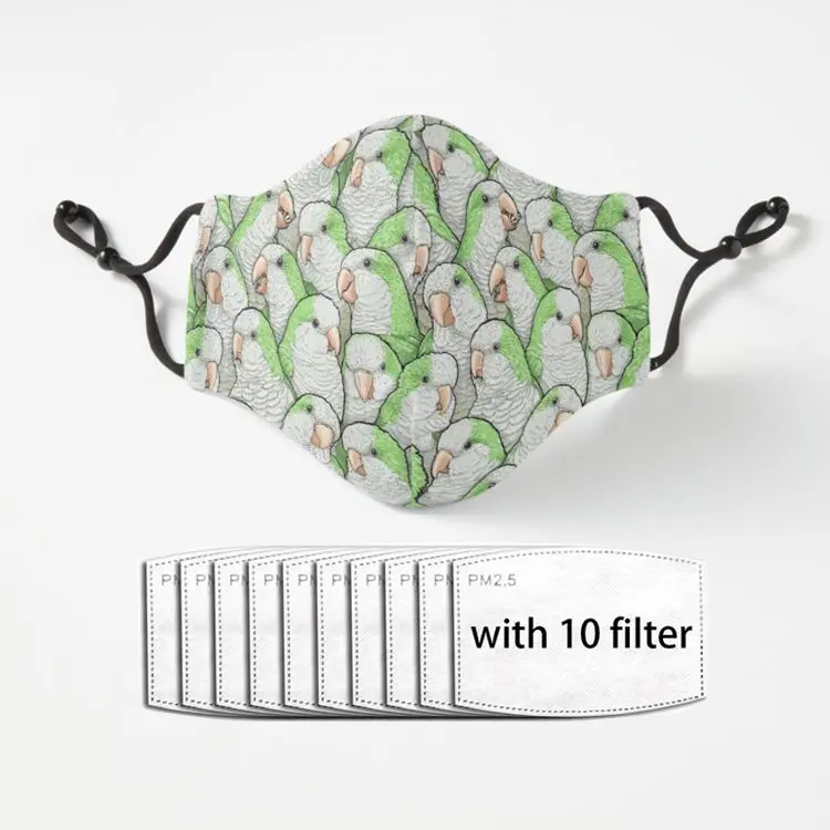 

Green Parrots Mask Reusable Face Masks Fashion With 5 Ply PM2.5 Filter Hygiene Mouth Mask Mascarillas