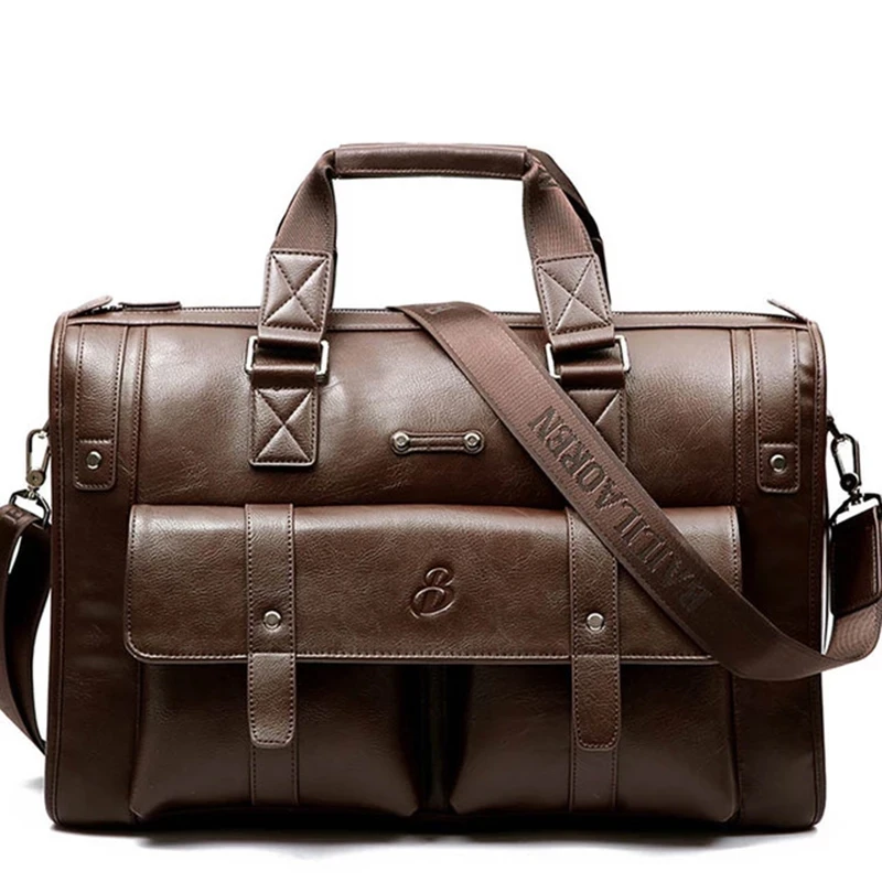 

Черный кожаный деловой портфель для мужчин, вместительные сумки-тоуты на плечо в винтажном стиле, дорожные чемоданчики для ноутбука