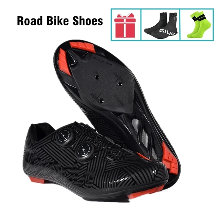 Road Black Кроссовки для шоссейного горного велоспорта, Нескользящие, самоблокирующиеся, мужские, для езды на велосипеде, обувь для спорта, велосипедная обувь с обувью, чехол и носок - Цвет: Road Black