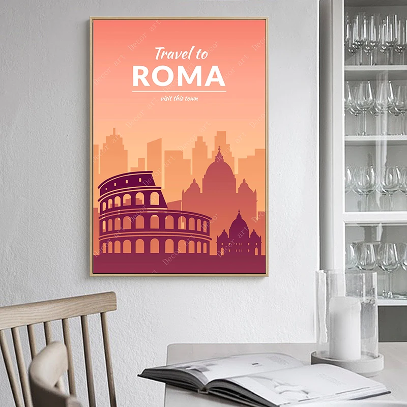 Travel to Roma Dubai London Sydney New York Canvas Paintings Vintage Wall Kraft Posters Coated Sticker Home Decoration Gift | Дом и сад