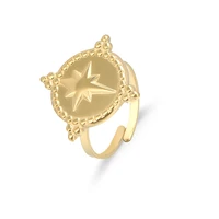 stainless steel star opening rings for women trendy metal texture finger ring accessories anillos mujer party wedding jewelry