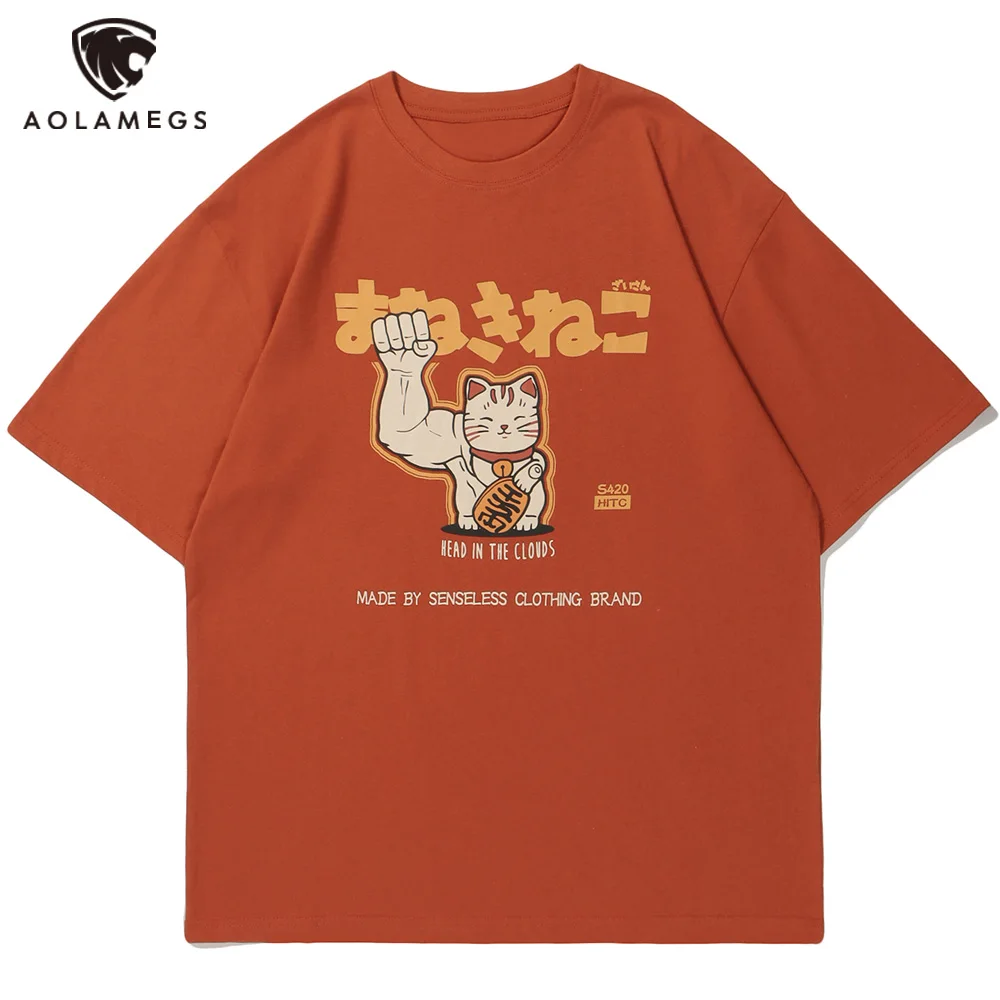 

Aolamegs Футболка мужская забавная сильная кошка японская Футболка с принтом кандзи летняя удобная модная уличная одежда в стиле Харадзюку