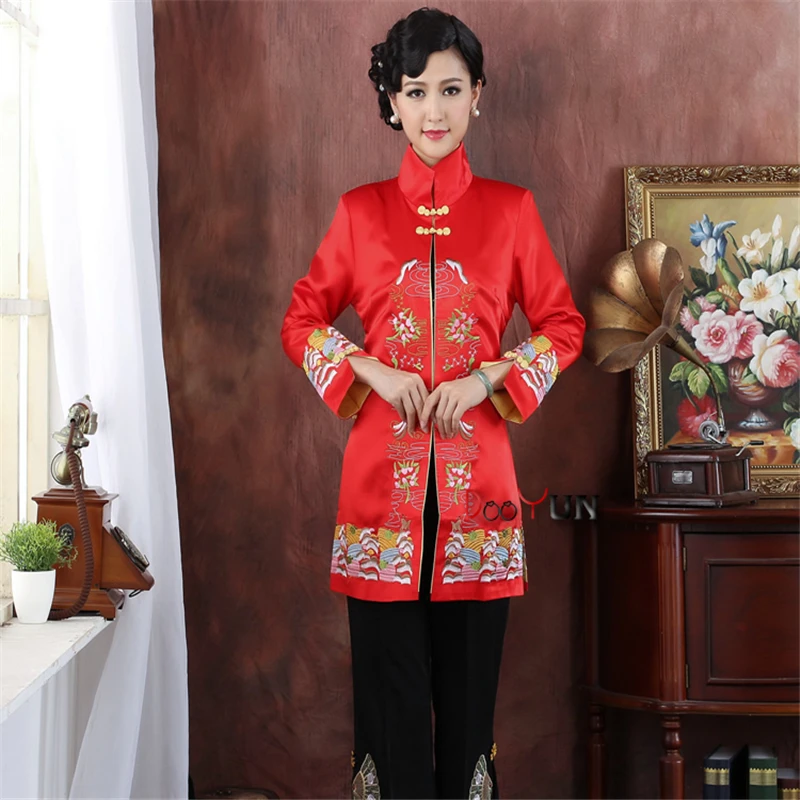 

Chinese coat white middle-aged mother embroidery flower ladies long section spring and autumn Tang suit windbreaker