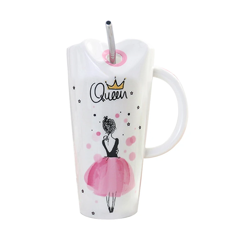 Ceramic Mug beautiful girl cup with straw microwave milk Office Christmas Decorations 2020 New | Дом и сад