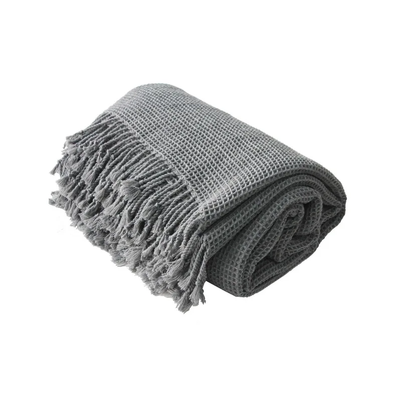 Drop Shipping Dark Gray Acrylic Knitted Blanket Thread Blankets with Tassel Throw for Bed Sofa Home Textile Fashion | Дом и сад