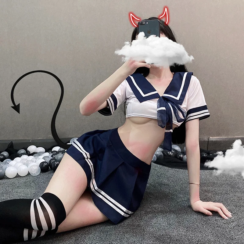 

Sexy Cosplay Lingerie Student Uniform school girl Lady Erotic Temptation Costume Babydoll Dress Lace Miniskirt Outfit For Women